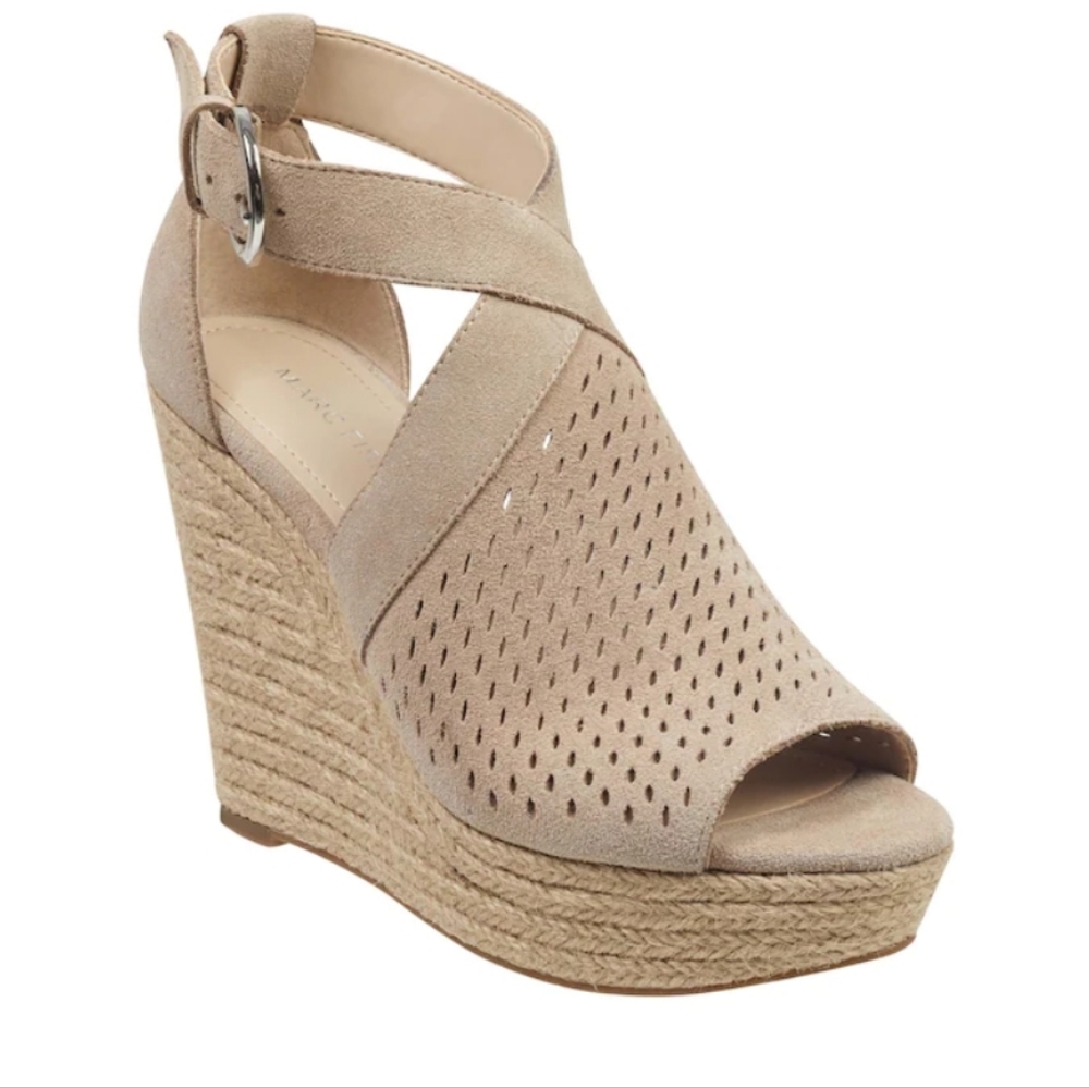 Marc Fisher Haldya Espadrille Wedge Sandal Women's 8 Suede RoundOpen Toe Buckle